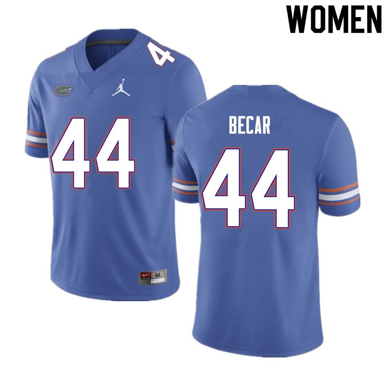 NCAA Florida Gators Brandon Becar Women's #44 Nike Blue Stitched Authentic College Football Jersey HML0364OB